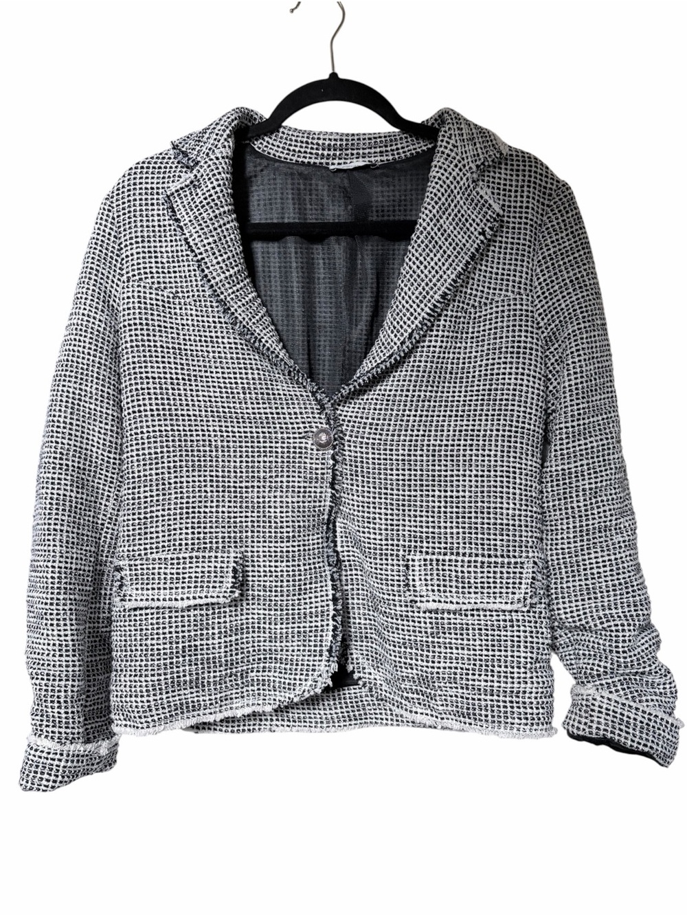 Femme Fatale Black & White Textured Tweed Blazer -Sz XS
